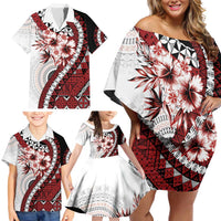 Bula Fiji Family Matching Off Shoulder Short Dress and Hawaiian Shirt White Kaivity Masi Tapa LT7 - Polynesian Pride