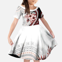 Bula Fiji Family Matching Summer Maxi Dress and Hawaiian Shirt White Kaivity Masi Tapa LT7 Daughter's Dress White - Polynesian Pride