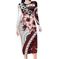 Bula Fiji Long Sleeve Bodycon Dress White Kaivity Masi Tapa