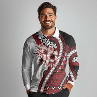 Bula Fiji Long Sleeve Polo Shirt White Kaivity Masi Tapa