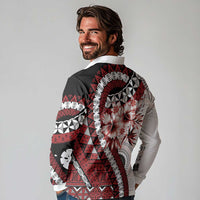 Bula Fiji Long Sleeve Polo Shirt White Kaivity Masi Tapa