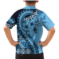 Bula Fiji Family Matching Mermaid Dress and Hawaiian Shirt Turquoise Kaivity Masi Tapa LT7 - Polynesian Pride
