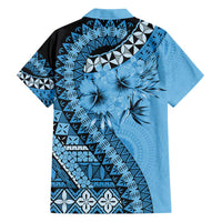 Bula Fiji Family Matching Off Shoulder Short Dress and Hawaiian Shirt Turquoise Kaivity Masi Tapa LT7 - Polynesian Pride