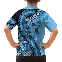 Bula Fiji Family Matching Puletasi and Hawaiian Shirt Turquoise Kaivity Masi Tapa