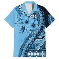 Bula Fiji Family Matching Short Sleeve Bodycon Dress and Hawaiian Shirt Turquoise Kaivity Masi Tapa LT7 Dad's Shirt - Short Sleeve Turquoise - Polynesian Pride