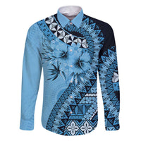 Bula Fiji Family Matching Short Sleeve Bodycon Dress and Hawaiian Shirt Turquoise Kaivity Masi Tapa LT7 Dad's Shirt - Long Sleeve Turquoise - Polynesian Pride