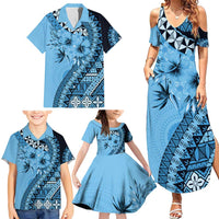 Bula Fiji Family Matching Summer Maxi Dress and Hawaiian Shirt Turquoise Kaivity Masi Tapa LT7 - Polynesian Pride
