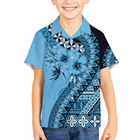 Bula Fiji Family Matching Summer Maxi Dress and Hawaiian Shirt Turquoise Kaivity Masi Tapa LT7 Son's Shirt Turquoise - Polynesian Pride