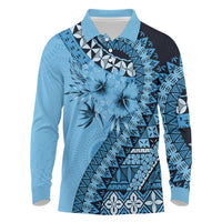 Bula Fiji Long Sleeve Polo Shirt Turquoise Kaivity Masi Tapa
