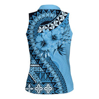 Bula Fiji Women Sleeveless Polo Shirt Turquoise Kaivity Masi Tapa