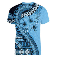 Bula Fiji Women V-Neck T-Shirt Turquoise Kaivity Masi Tapa