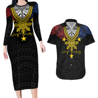 Philippines Heritage Baybayin Mix Polynesian Couples Matching Long Sleeve Bodycon Dress and Hawaiian Shirt
