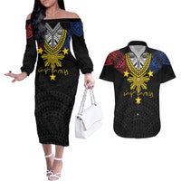 Philippines Heritage Baybayin Mix Polynesian Couples Matching Off The Shoulder Long Sleeve Dress and Hawaiian Shirt