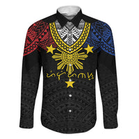 Philippines Heritage Baybayin Mix Polynesian Family Matching Long Sleeve Bodycon Dress and Hawaiian Shirt LT7 Dad's Shirt - Long Sleeve Black - Polynesian Pride