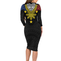 Philippines Heritage Baybayin Mix Polynesian Long Sleeve Bodycon Dress