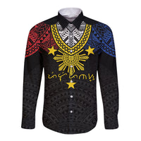 Philippines Heritage Baybayin Mix Polynesian Long Sleeve Button Shirt