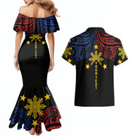 Philippines Heritage Personalized Couples Matching Mermaid Dress and Hawaiian Shirt Baybayin Philipinas Sun