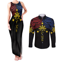 Philippines Heritage Personalized Couples Matching Tank Maxi Dress and Long Sleeve Button Shirt Baybayin Philipinas Sun