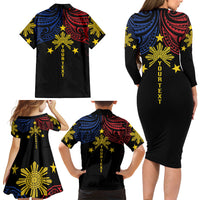 Philippines Heritage Personalized Family Matching Long Sleeve Bodycon Dress and Hawaiian Shirt Baybayin Philipinas Sun LT7 - Polynesian Pride