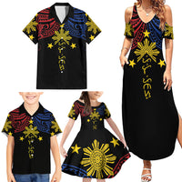 Philippines Heritage Personalized Family Matching Summer Maxi Dress and Hawaiian Shirt Baybayin Philipinas Sun LT7 - Polynesian Pride