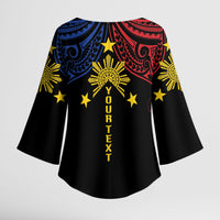 Philippines Heritage Personalized Kimono Sleeve Blouse Baybayin Philipinas Sun