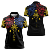 Philippines Heritage Personalized Women Polo Shirt Baybayin Philipinas Sun
