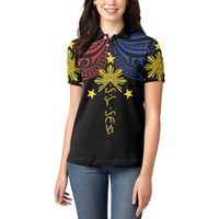 Philippines Heritage Personalized Women Polo Shirt Baybayin Philipinas Sun