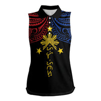 Philippines Heritage Personalized Women Sleeveless Polo Shirt Baybayin Philipinas Sun