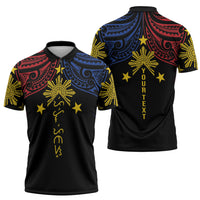 Philippines Heritage Personalized Zipper Polo Shirt Baybayin Philipinas Sun
