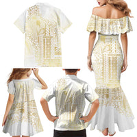 Samoa Lotu Tamaiti Mamanu Siapo Family Matching Mermaid Dress and Hawaiian Shirt Golden Plumeria LT7 - Polynesian Pride