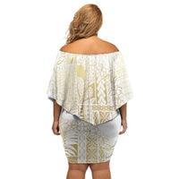 Samoa Lotu Tamaiti Mamanu Siapo Family Matching Off Shoulder Short Dress and Hawaiian Shirt Golden Plumeria LT7 - Polynesian Pride