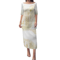 Samoa Lotu Tamaiti Mamanu Siapo Family Matching Puletasi and Hawaiian Shirt Golden Plumeria LT7 Mom's Dress Gold - Polynesian Pride