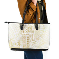 Samoa Lotu Tamaiti Mamanu Siapo Leather Tote Bag Golden Plumeria - Polynesian Pride