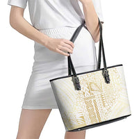 Samoa Lotu Tamaiti Mamanu Siapo Leather Tote Bag Golden Plumeria - Polynesian Pride