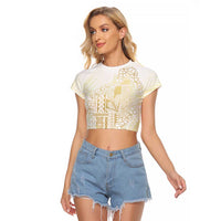 Samoa Lotu Tamaiti Mamanu Siapo Raglan Cropped T Shirt Golden Plumeria - Polynesian Pride