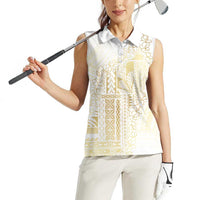 Samoa Lotu Tamaiti Mamanu Siapo Women Sleeveless Polo Shirt Golden Plumeria - Polynesian Pride