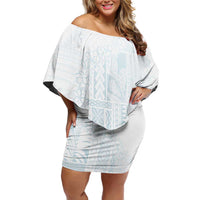 Samoa Lotu Tamaiti Mamanu Siapo Family Matching Off Shoulder Short Dress and Hawaiian Shirt Off White Plumeria LT7 Mom's Dress Baby Blue - Polynesian Pride