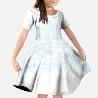 Samoa Lotu Tamaiti Mamanu Siapo Family Matching Puletasi and Hawaiian Shirt Off White Plumeria LT7 Daughter's Dress Baby Blue - Polynesian Pride