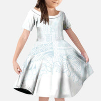 Samoa Lotu Tamaiti Mamanu Siapo Family Matching Short Sleeve Bodycon Dress and Hawaiian Shirt Off White Plumeria LT7 Daughter's Dress Baby Blue - Polynesian Pride
