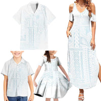 Samoa Lotu Tamaiti Mamanu Siapo Family Matching Summer Maxi Dress and Hawaiian Shirt Off White Plumeria LT7 - Polynesian Pride