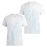 Samoa Lotu Tamaiti Mamanu Siapo Women V-Neck T-Shirt Off White Plumeria - Polynesian Pride
