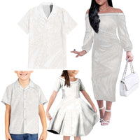 Samoa Lotu Tamaiti Ivory Family Matching Off The Shoulder Long Sleeve Dress and Hawaiian Shirt Teuila Tatau LT7 - Polynesian Pride