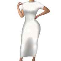 Samoa Lotu Tamaiti Ivory Family Matching Short Sleeve Bodycon Dress and Hawaiian Shirt Teuila Tatau LT7 Mom's Dress Ivory - Polynesian Pride