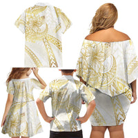 Samoa Lotu Tamaiti Gold Family Matching Off Shoulder Short Dress and Hawaiian Shirt Teuila Tatau LT7 - Polynesian Pride