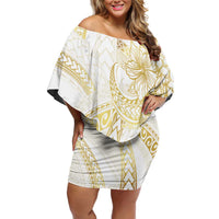 Samoa Lotu Tamaiti Gold Family Matching Off Shoulder Short Dress and Hawaiian Shirt Teuila Tatau LT7 Mom's Dress Gold - Polynesian Pride