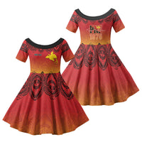 Papua New Guinea 1975 To The Future Personalised Family Matching Puletasi and Hawaiian Shirt Sepik Masks LT7 Daughter's Dress Red - Polynesian Pride
