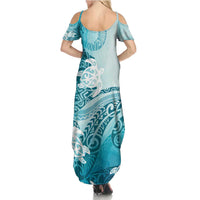 Polynesia Turtle Family Matching Summer Maxi Dress and Hawaiian Shirt Watercolor Abstract Style LT7 - Polynesian Pride