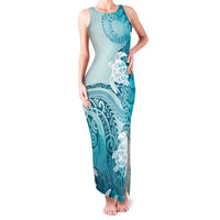 Polynesia Turtle Family Matching Tank Maxi Dress and Hawaiian Shirt Watercolor Abstract Style