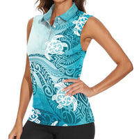 Polynesia Turtle Women Sleeveless Polo Shirt Watercolor Abstract Style