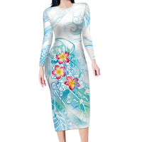 Sea Blue Polynesian Jellyfish Family Matching Long Sleeve Bodycon Dress and Hawaiian Shirt Watercolor Glows LT7 Mom's Dress Light Blue - Polynesian Pride